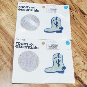 2 Room Essentials 2 Piece Adhesive Back Patch Set Blue COWBOY BOOT & GLOBE